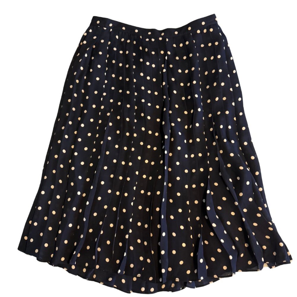 Vintage Ralph Lauren Navy Blue & White Polka Dot Pleated Midi Skirt– Sz 8 (US)